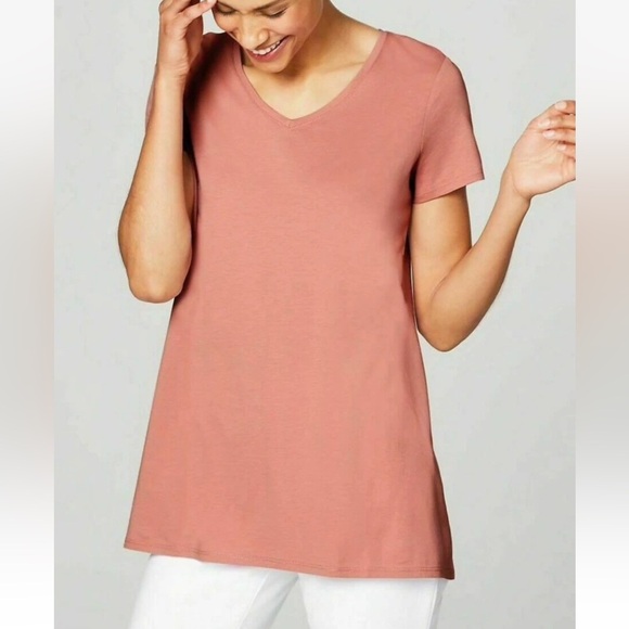 Pure Jill PJ Pima Elliptical Tee 100% Cotton Coral Cream Pink size Large - Picture 1 of 8